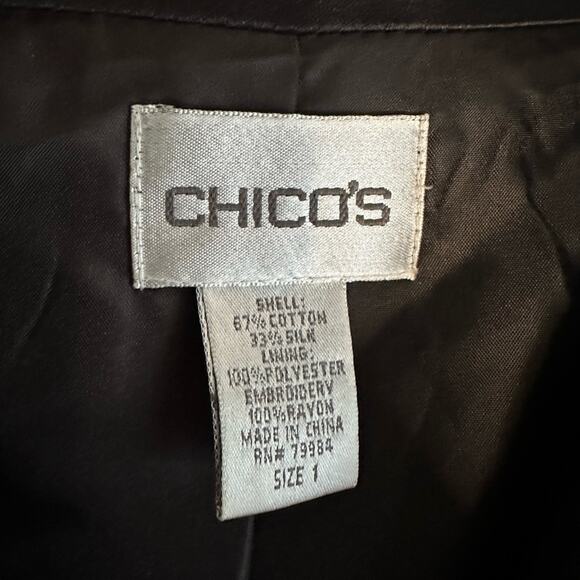 Chico’s Black Pink Satin Embroidered Jacket Blazer Silk Colorful Artsy 80s Party - Picture 5 of 5